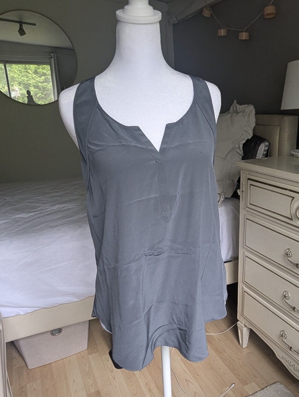 Rory Beca Slate Gray Silk Sleeveless Tunic Tank,  M